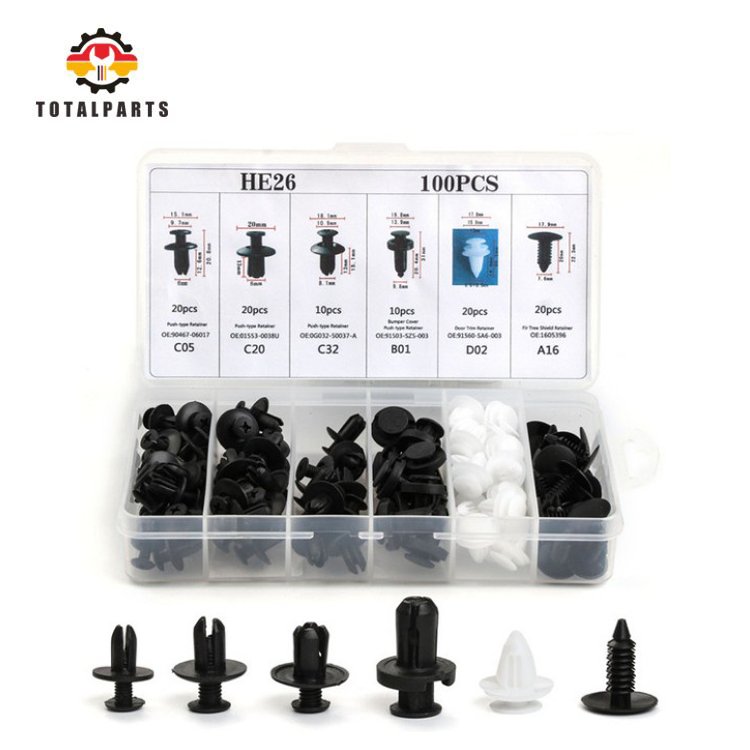 HE26-100pcs Plastic Retainer Car Trim Clip Fastener Assortment
