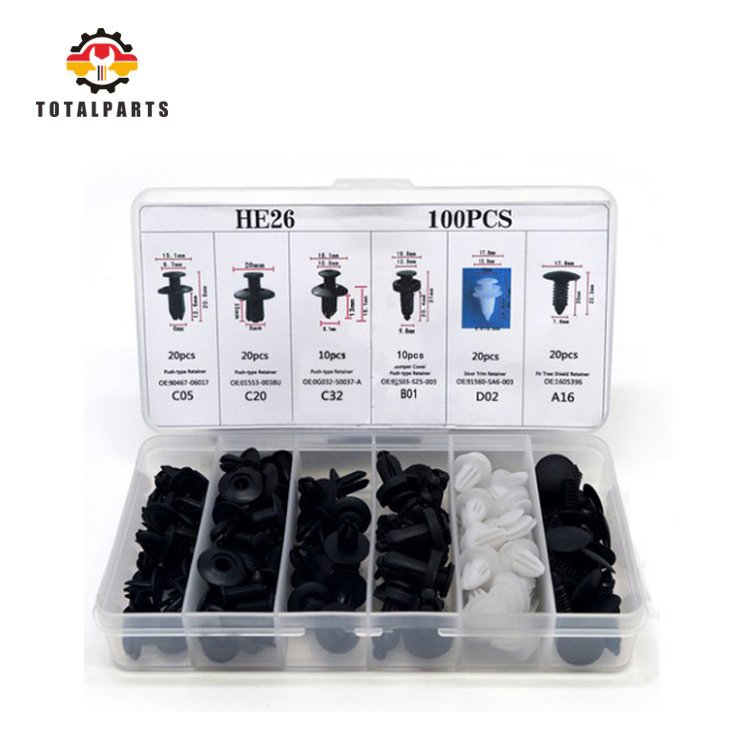 HE26-100pcs Plastic Retainer Car Trim Clip Fastener Assortment