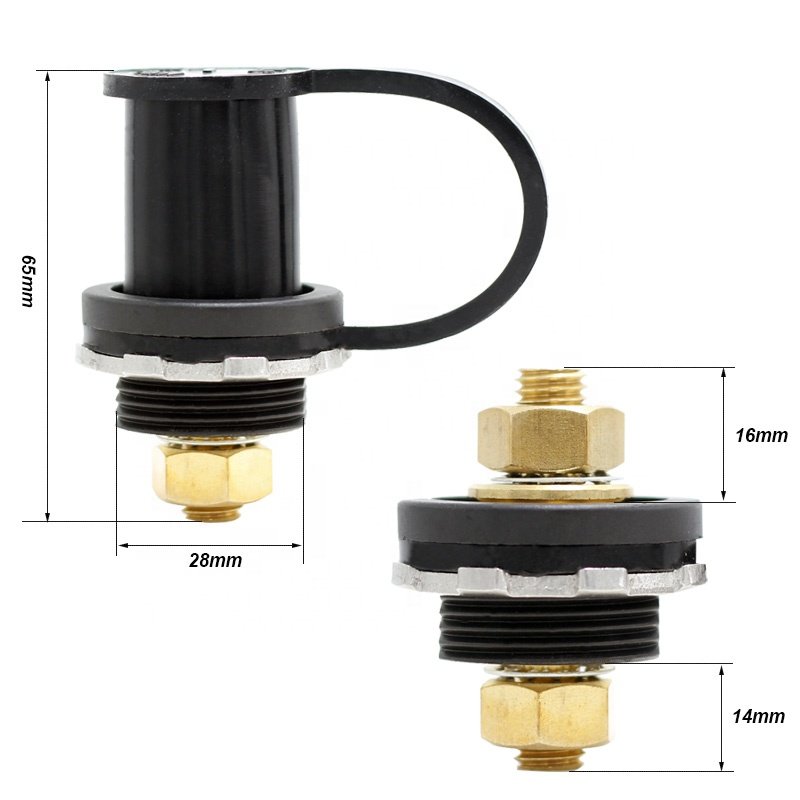 Thru Panel Dual Battery Connectors 3/8" Stud Screw Copper 250A Battery Charging Jump Post with Cover for Auto RV Truck Can-am