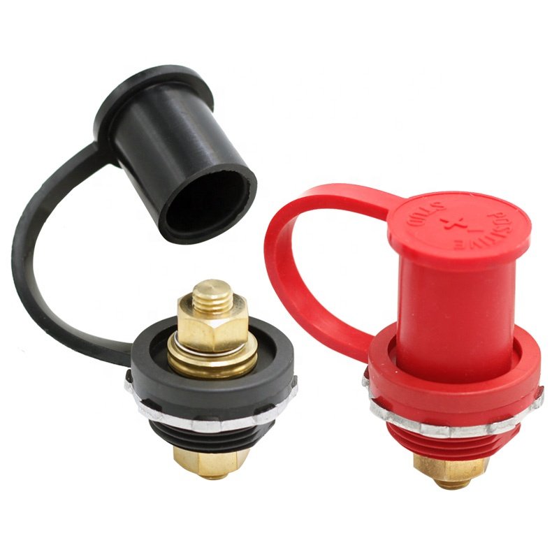 Thru Panel Dual Battery Connectors 3/8" Stud Screw Copper 250A Battery Charging Jump Post with Cover for Auto RV Truck Can-am