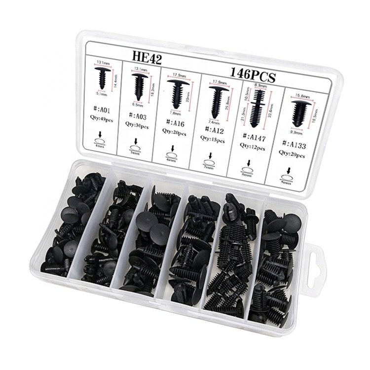 HE42 Automotive Plastic Fastener Pom Automotive Adhesive Clip Fastener 146 Pieces
