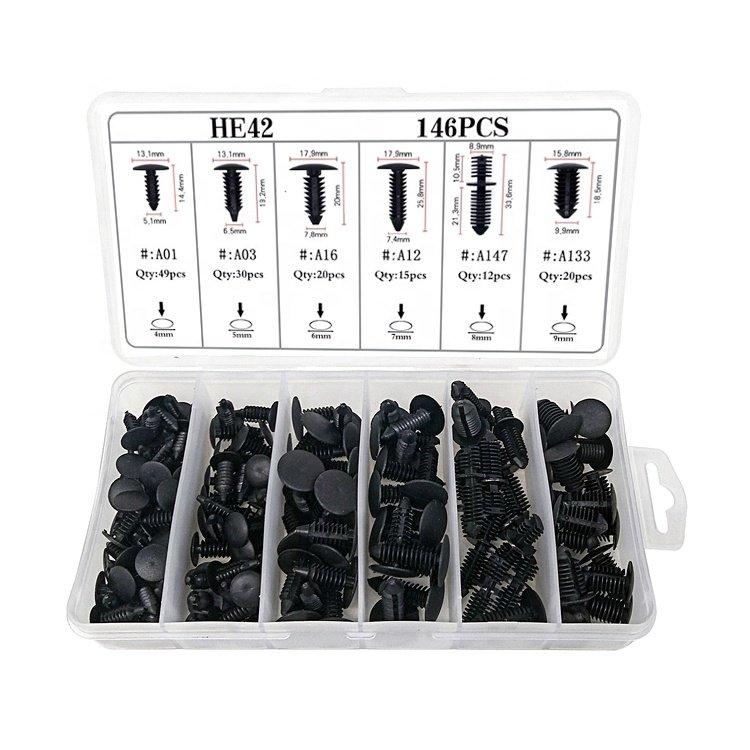 HE42 Automotive Plastic Fastener Pom Automotive Adhesive Clip Fastener 146 Pieces