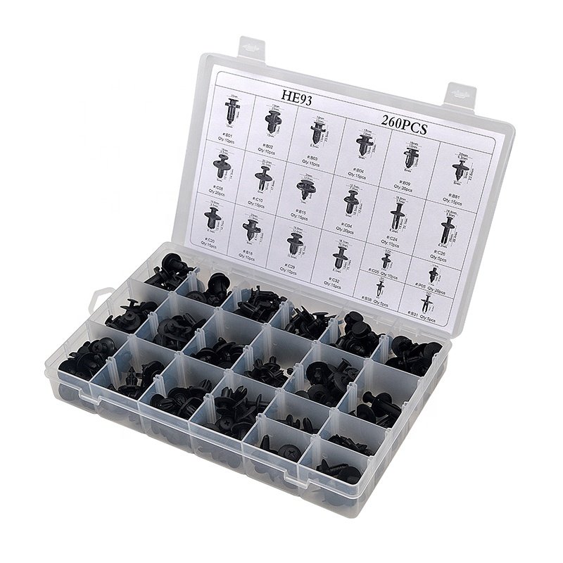 HE93 260 Pcs Auto Clips Assortment Retainer Set -18 MOST Popular Sizes Auto Push Rivets Set Plastic Car Clips And Fasteners