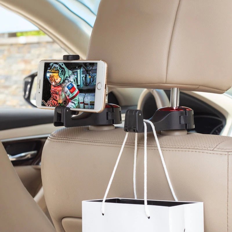 New 2 in 1 Car Headrest Hook Phone Car Holder Car Hanger Portable Seat Back Hanger Storage Hook Phone Holder Auto Fastener Clip
