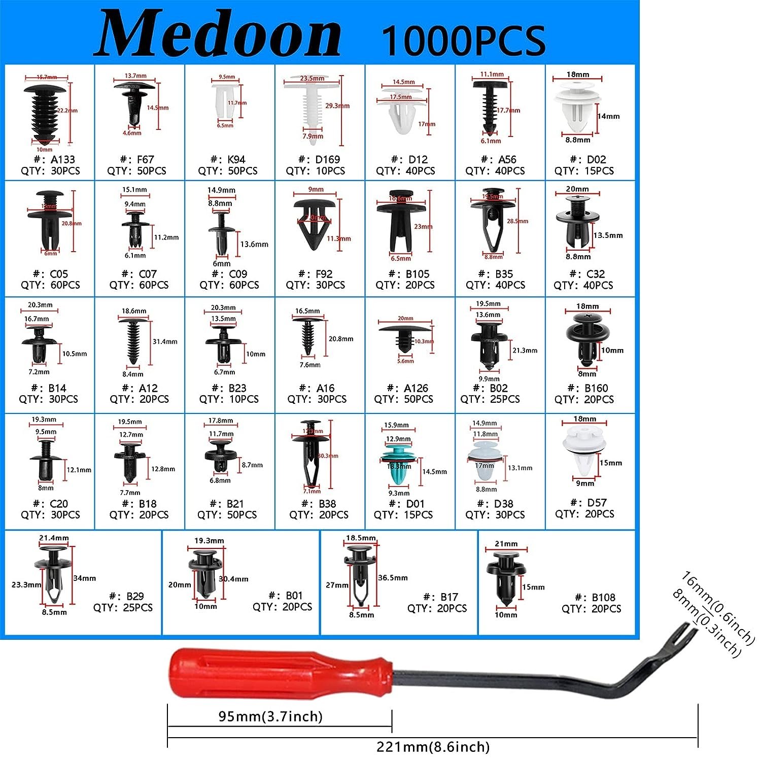 1000Pcs Mixed Plastic Nylon Auto Body Push Retainer Pin Rivet Bumper Door Trim Panel Fastener Car Clip Panel Remover