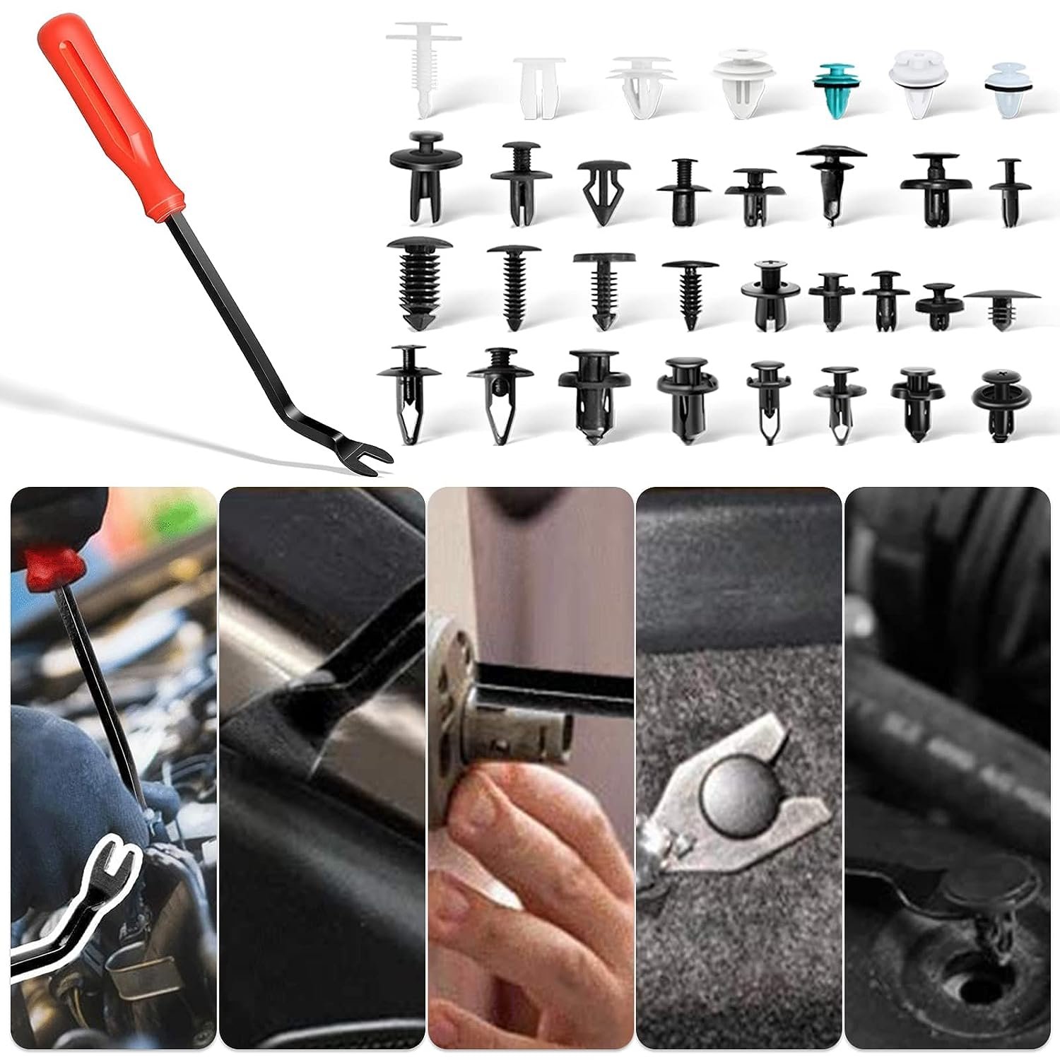 1000Pcs Mixed Plastic Nylon Auto Body Push Retainer Pin Rivet Bumper Door Trim Panel Fastener Car Clip Panel Remover