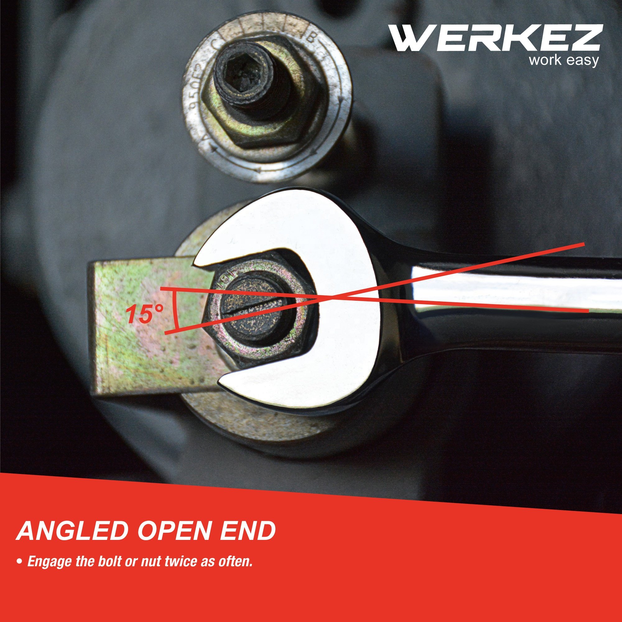 Werkez 72-Tooth Cr-V 15mm Flexible Ratcheting Combination Wrench Hand Tool with Spud Wrench Chrome Steel OEM Supported