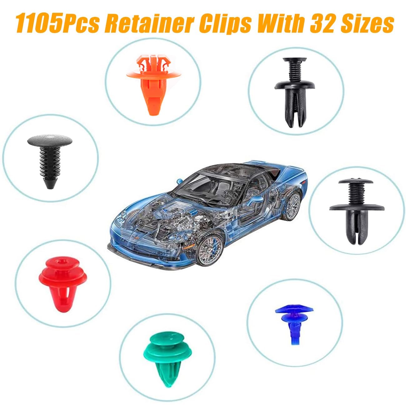 1240Pcs Car Push Retainer Clips & Auto Fasteners Kit 32 types of automotive bumper fastener kits