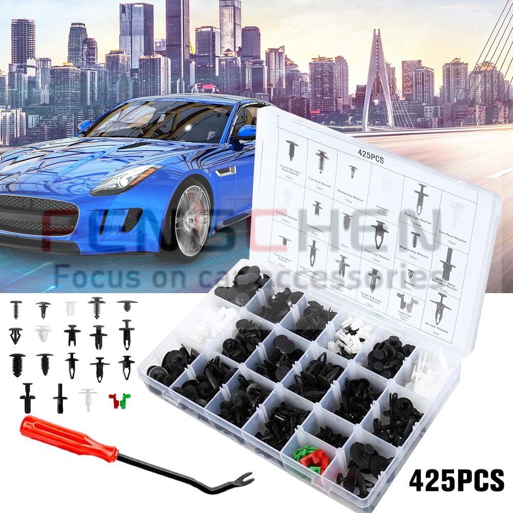 425PCS Buckles Car Door Panel Buckle and 1pcs Screwdriver Plastic Fastener Rivets Combination Set Automotive Fasteners