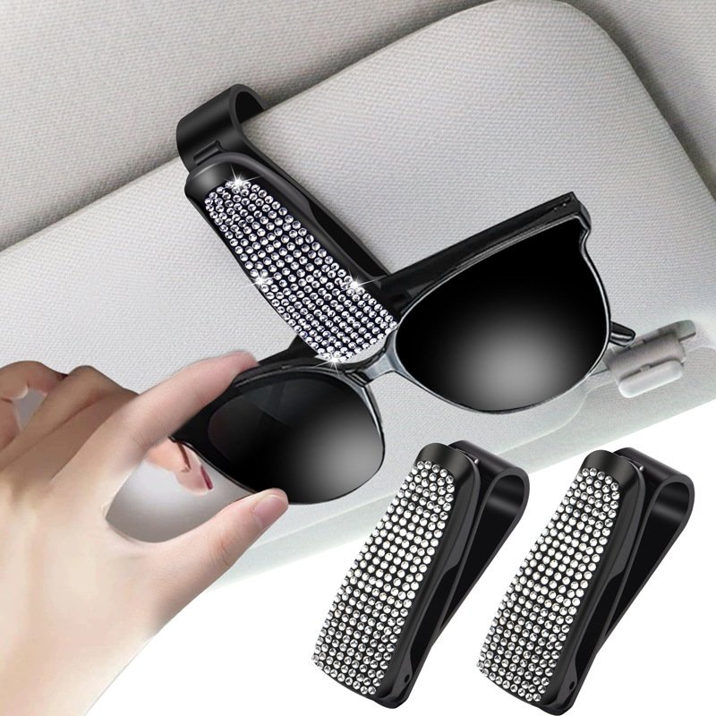New Rhinestone Crystal Auto Sun Visor Glasses Fastener Clip Sunglasses Ticket Card Multi-Function Holder Car Interior Accessory