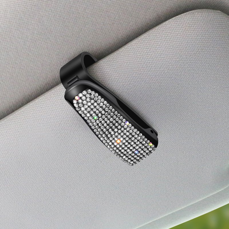 New Rhinestone Crystal Auto Sun Visor Glasses Fastener Clip Sunglasses Ticket Card Multi-Function Holder Car Interior Accessory