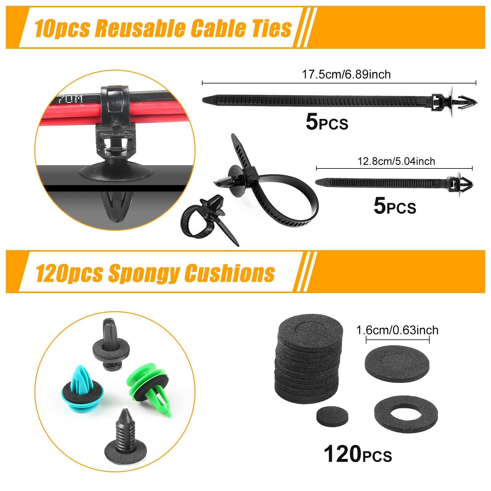 C0168 1240pcs Car Push Retainer Clips Auto Fasteners Kit 32 Sizes Nylon Fender Rivets with Cable Ties Fasteners Remover Tool