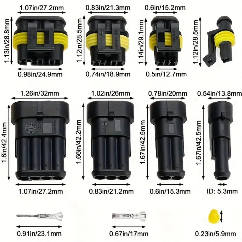 708pcs HID Waterproof Connectors 1/2/3/4 Pin Electrical Wire Connector Plug Truck Harness 300V 12A
