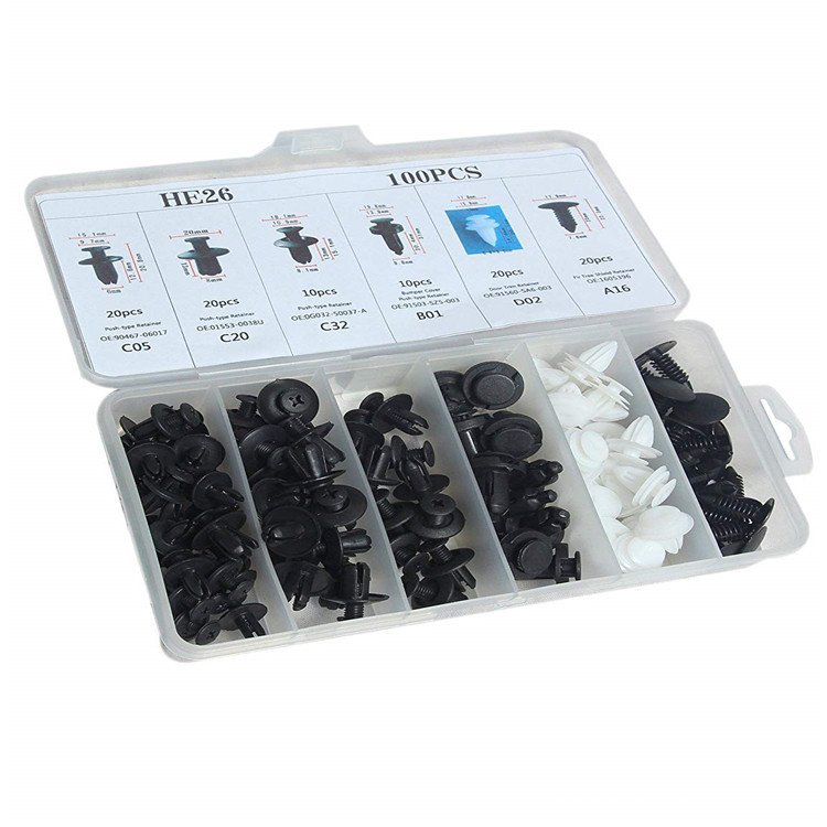 100Pcs Mixed car Auto Fastener Clip Body Push Retainer car clips Plastic rivet Bumper Door Trim Panel Fastener Kit