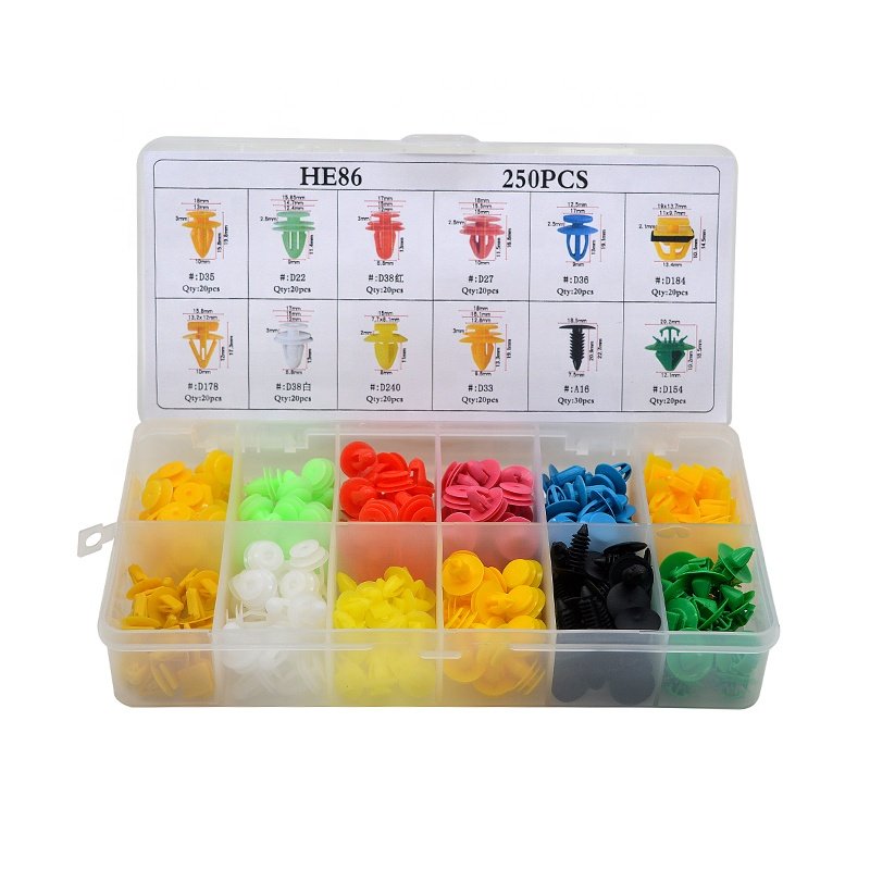 HE86 12kinds Different Fasteners 250pcs Assorted Car Bumper Door Fender Retainer Fastener Clip Moulding FIxing Trim Clips