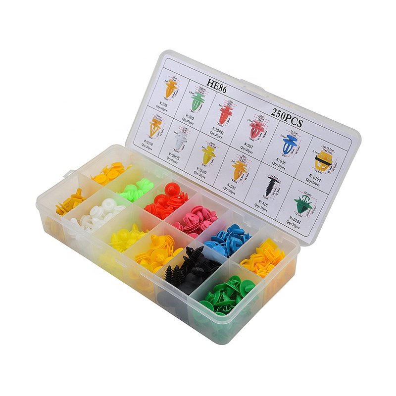 HE86 12kinds Different Fasteners 250pcs Assorted Car Bumper Door Fender Retainer Fastener Clip Moulding FIxing Trim Clips