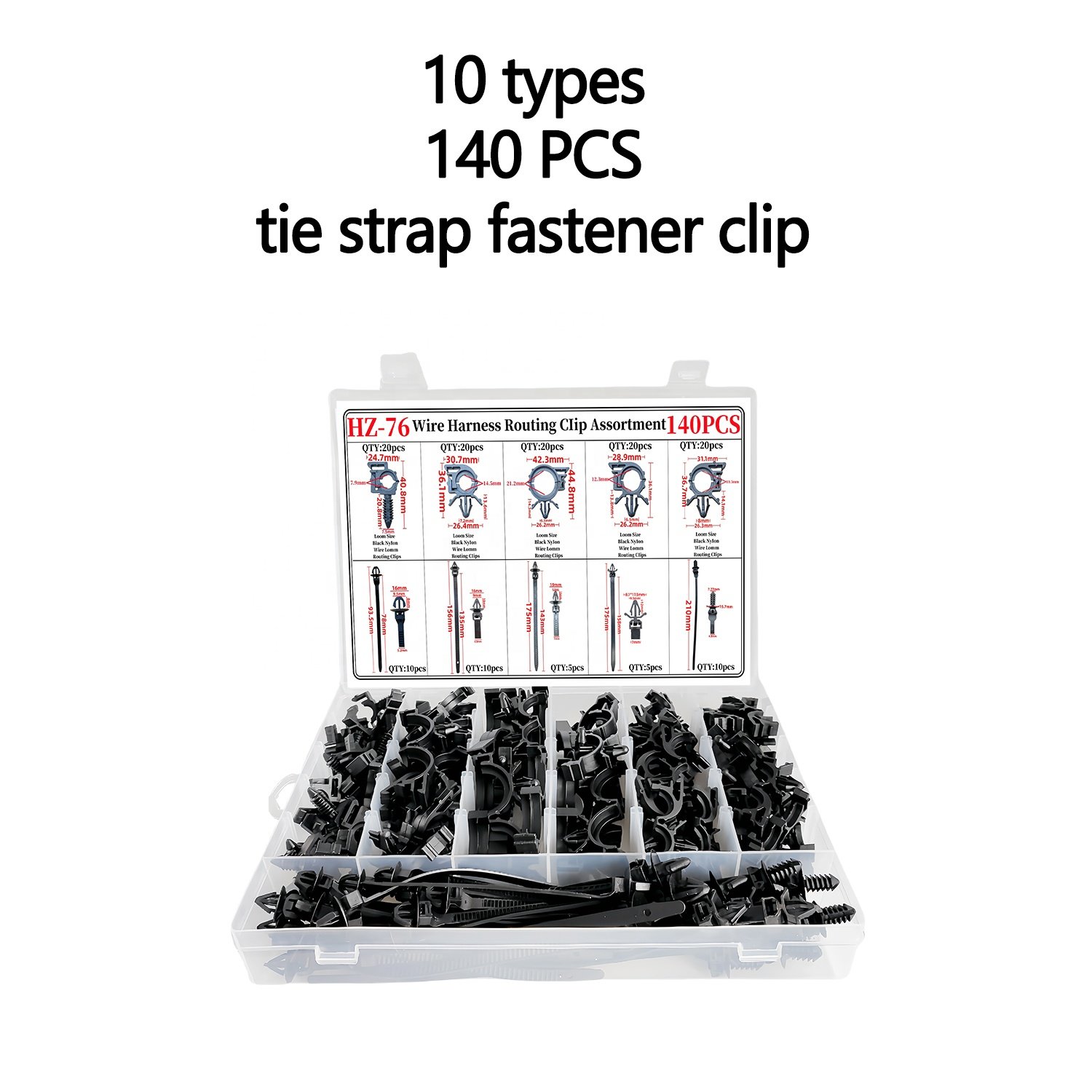 140PCS 10Kinds Car Fastener Clips Wire Cable Loom Routing Clip tie strap fastening clip set
