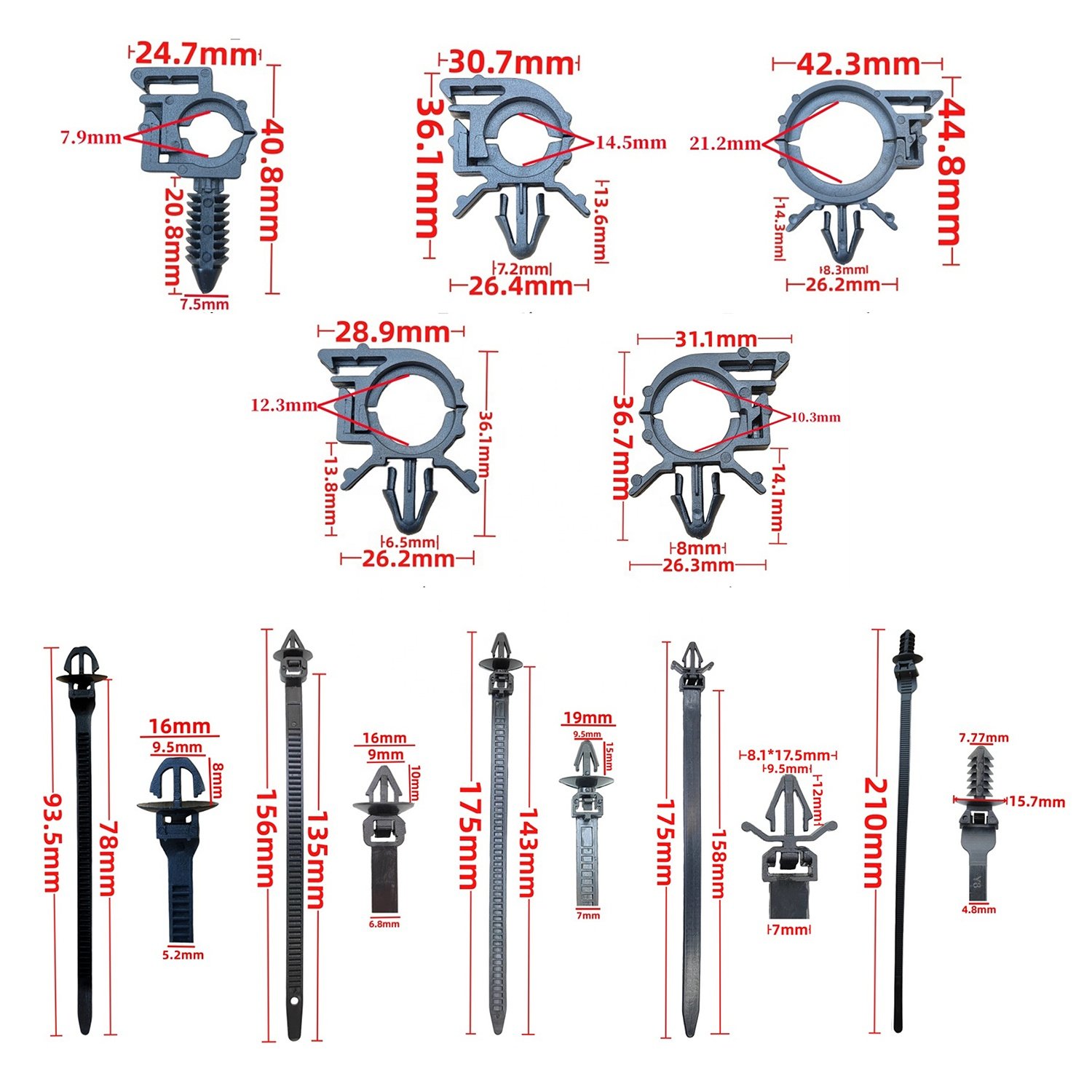 140PCS 10Kinds Car Fastener Clips Wire Cable Loom Routing Clip tie strap fastening clip set