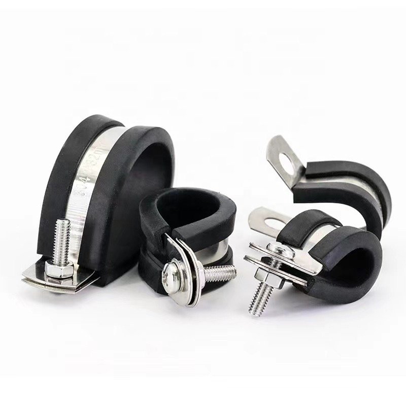 PVC Cushion Cable Clamps Stainless Steel Thermoplastic Coating Pipe Clip with Zinc Bolt and Nut Hose Clamp Type