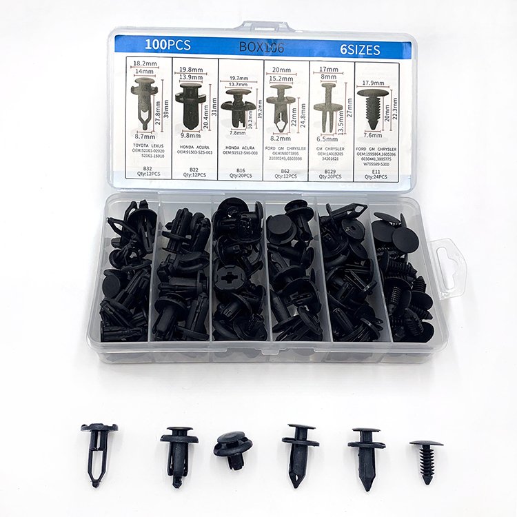 100Pcs/Box Universal Car Clips Kit Plastic High Quality Bumper Fasteners Auto Clips Automotive Push Pin Clips Panel Car Plastic