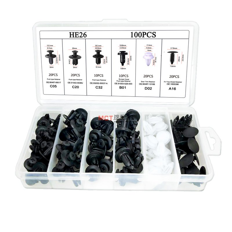 100Pcs 6 Size Automotive Push Pin Rivet Fasteners Trim Clip Assortment Kits automobile plastic rivet