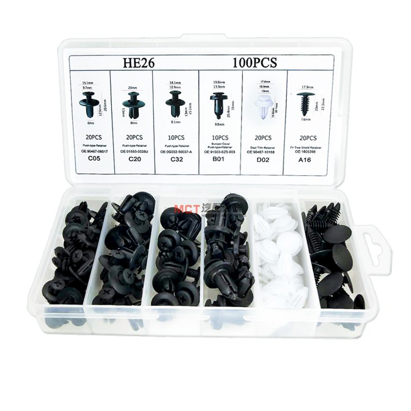 100Pcs 6 Size Automotive Push Pin Rivet Fasteners Trim Clip Assortment Kits automobile plastic rivet