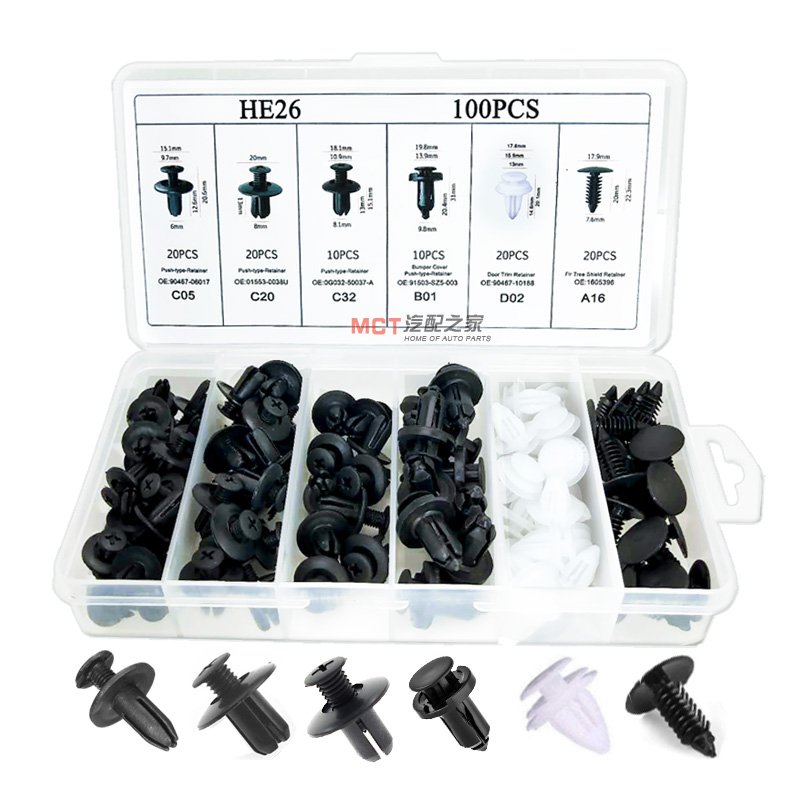 100Pcs 6 Size Automotive Push Pin Rivet Fasteners Trim Clip Assortment Kits automobile plastic rivet
