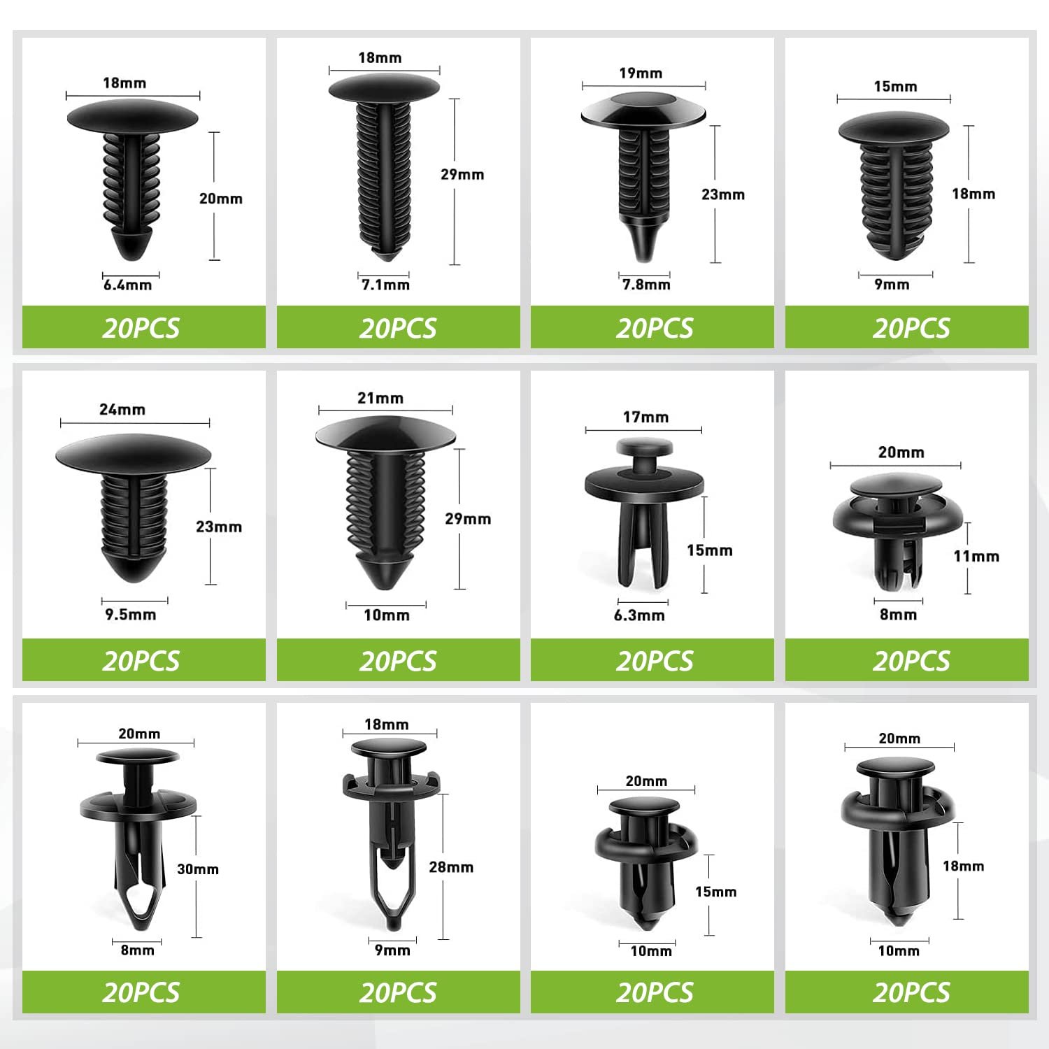 QEEPEI 4 Boxes car retainer clips plastic fasten Car Retainers Clips bumper retainer clips Grill Fender Door Rivets with tools