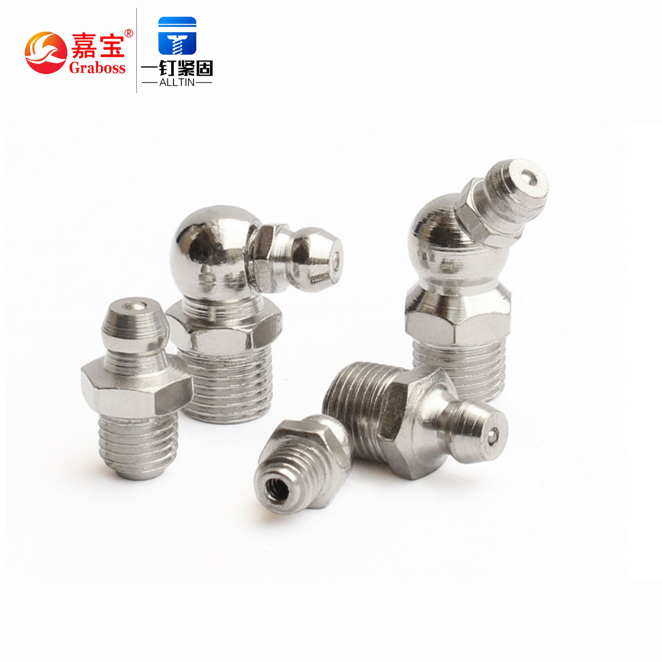 Screw Manufacturer M6M8M10 Nickle Plated Iron Excavator Accessories Straight 45 Degrees 90 Degrees Butter Grease Nipple