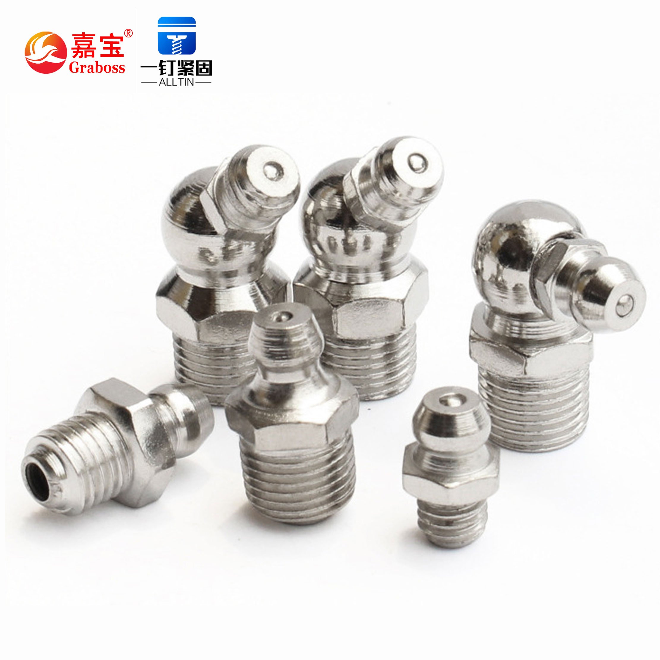 Screw Manufacturer M6M8M10 Nickle Plated Iron Excavator Accessories Straight 45 Degrees 90 Degrees Butter Grease Nipple
