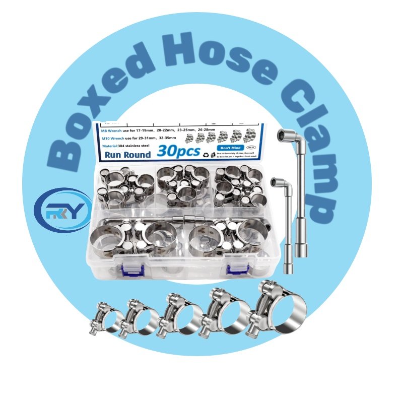 30 Pieces Hose Clamps 17-35 T-Bolt Hose Clamps 304 Stainless Steel 6 Sizes with M8 and M10 Socket Wrench Pipe Clamps