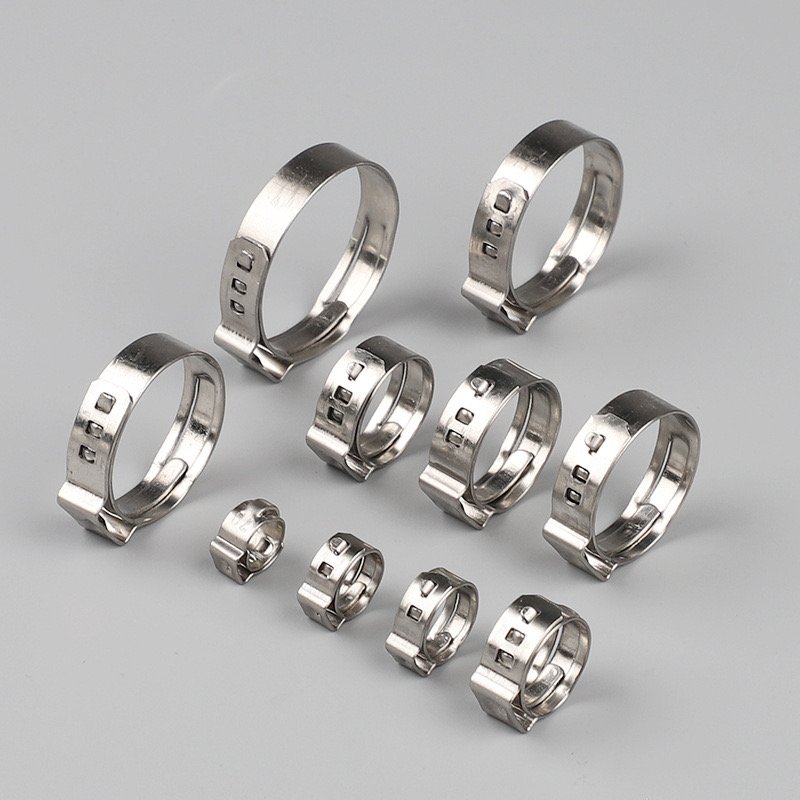 Single Ear 304 Stainless Steel Hose Clamps Zinc Finish for Automotive Water Pipe Fuel Line Stepless Adjustment