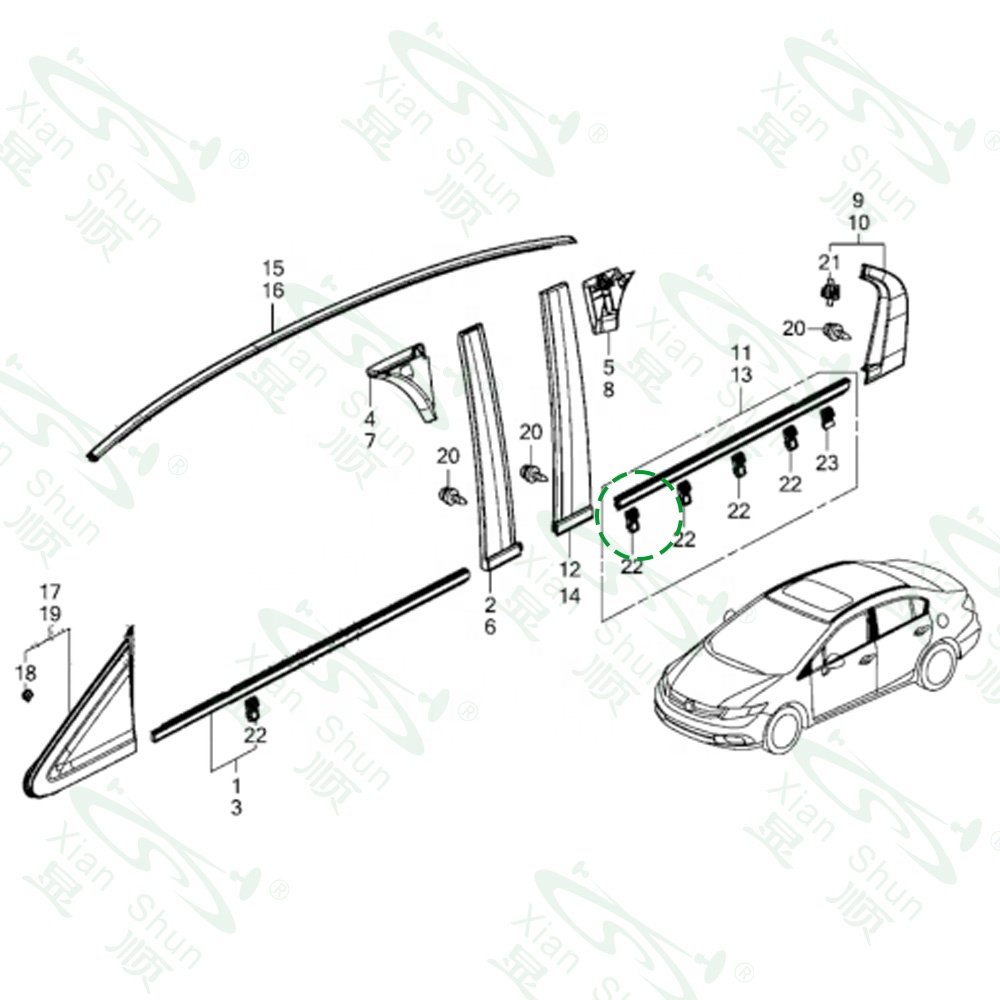 Automotive Parts Front and Rear Door Window-Belt Molding Clip Fit For Honda 2012-2015 Civic Plastic Auto Fasteners and Clips