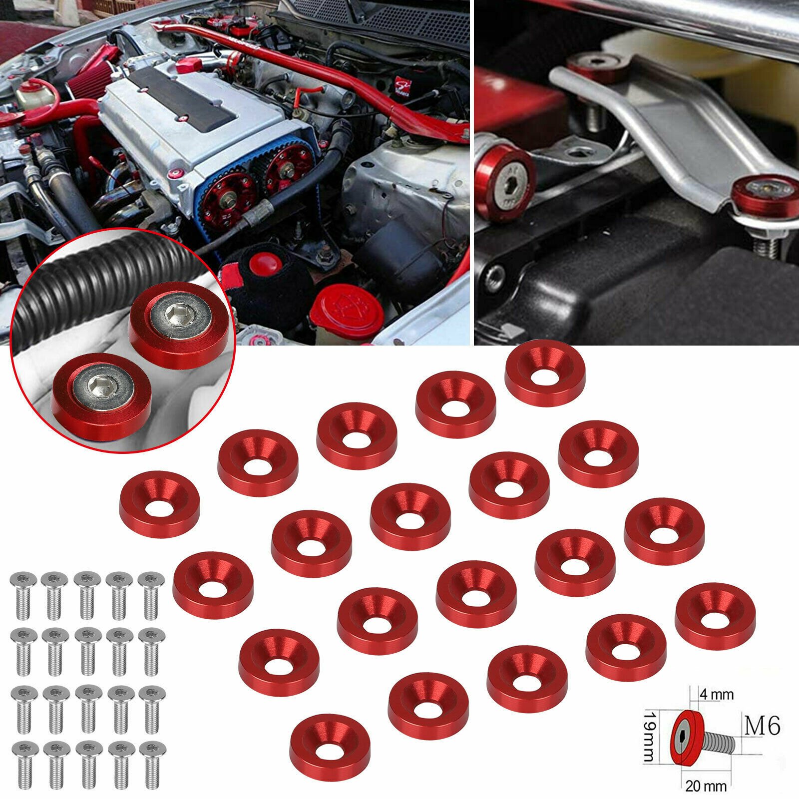 Hex Concave Screw CNC Billet Aluminum Fender Bumper Washer Bolt Engine Bay Dress up Kit M6 Car Auto Body Decorative Fastener