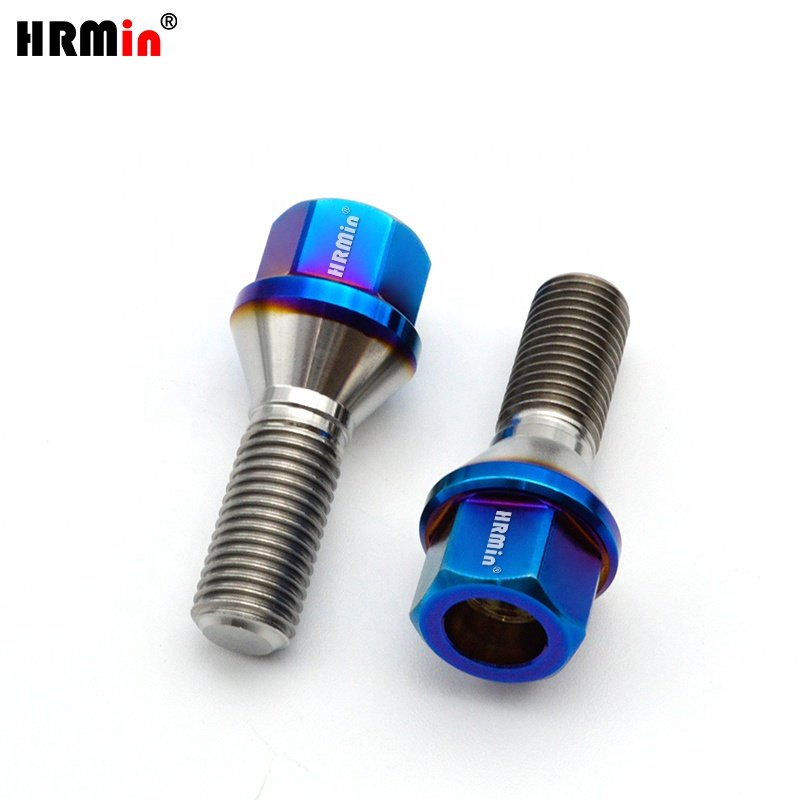HRmin Burnt Blue Color 17mm Hollow Hex Cone Seat Gr.5 Titanium Ti-6Al-4V Automobile Vehicle Car Wheel Bolts M14x1.25x28mm