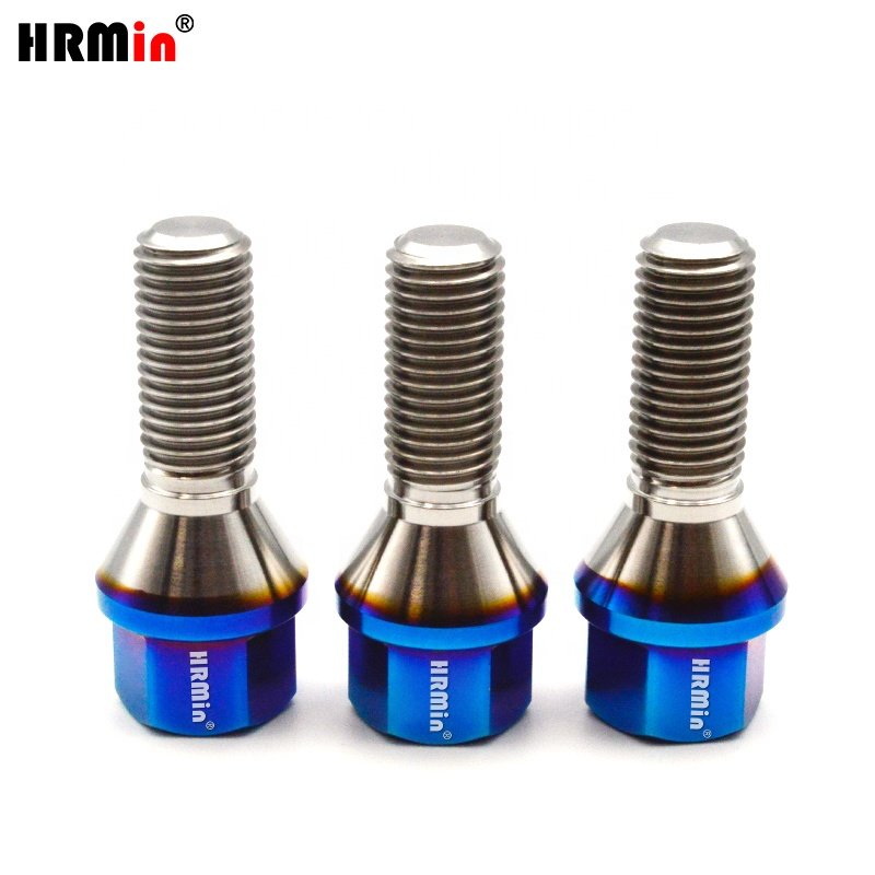 HRmin Burnt Blue Color 17mm Hollow Hex Cone Seat Gr.5 Titanium Ti-6Al-4V Automobile Vehicle Car Wheel Bolts M14x1.25x28mm