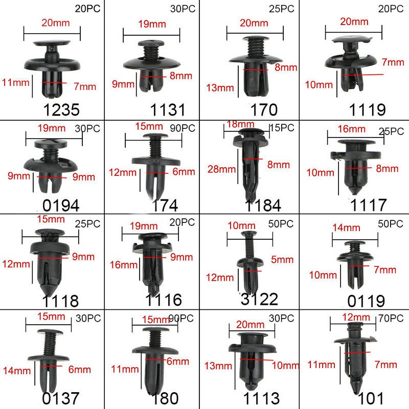 625pcs/box Car Fastener Clips Mixed Car Fasteners Door Trim Panel Auto Bumper Rivet Retainer Push Engine Cover Fender
