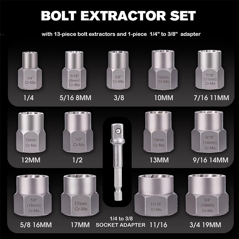 26-Piece Bolt Extractor Screw Extractor Set and Cobalt Drill Bit Set with Hex Adapter