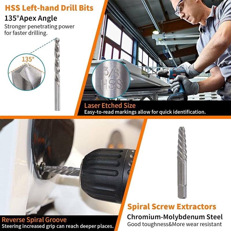 26-Piece Bolt Extractor Screw Extractor Set and Cobalt Drill Bit Set with Hex Adapter