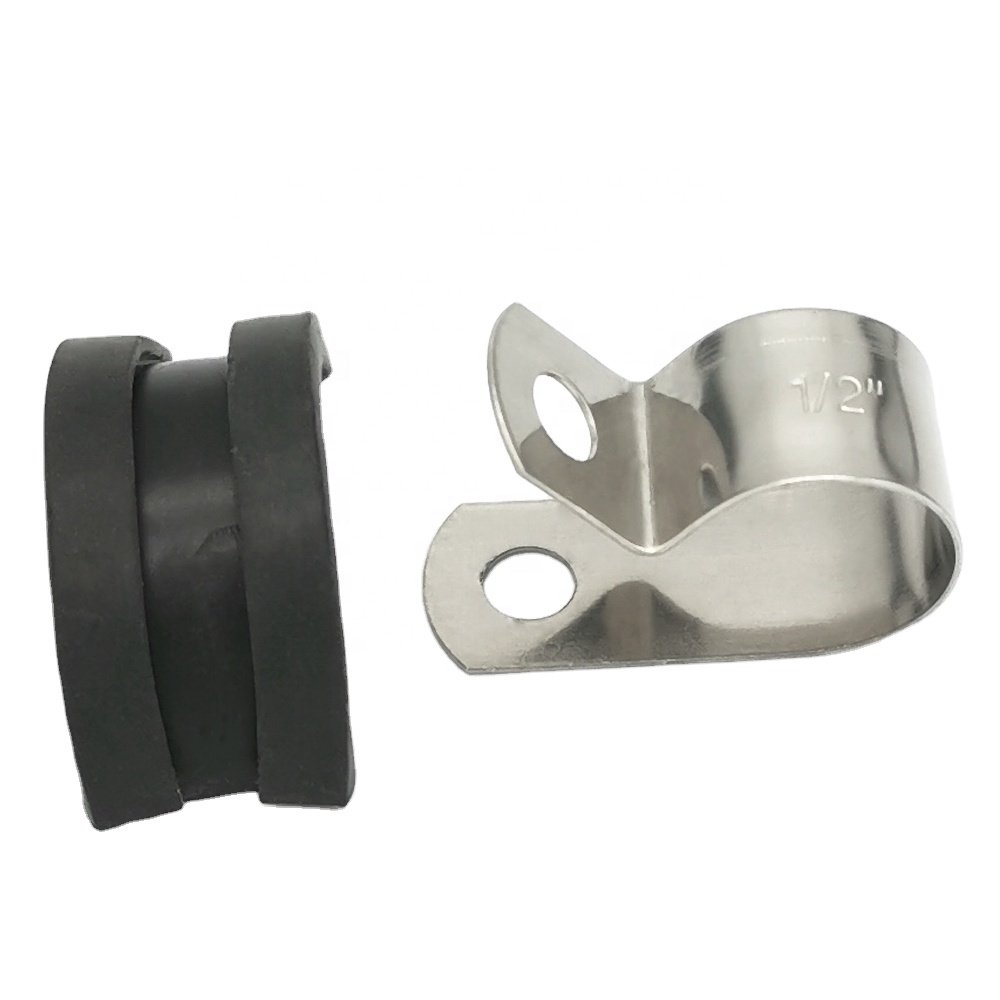 Good Selling Width 15mm Diameter 5mm Steel Pipe Clamp R Shape Rubber Lining Cable Lock Clip