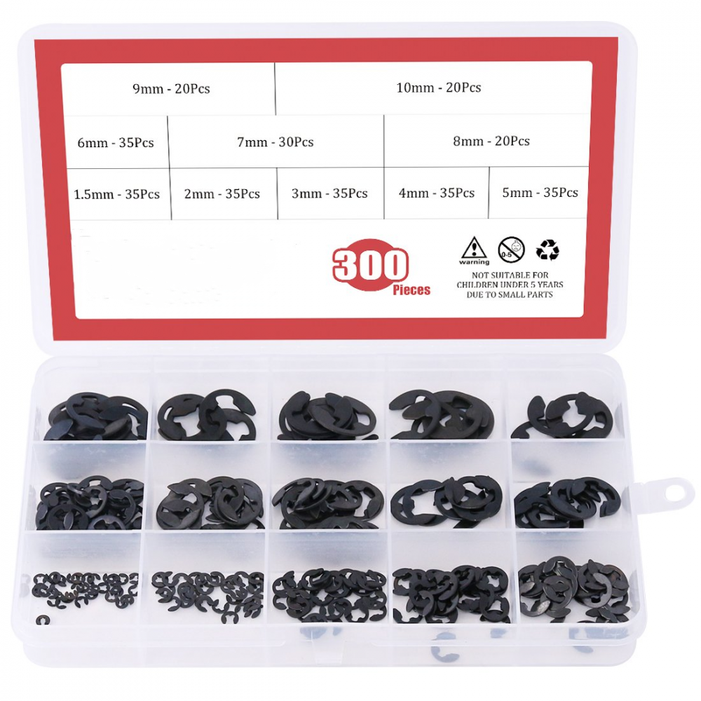 GTYPRO 300Pcs Alloy Steel E Clip Circlip External Retaining Ring 1.5 To 10mm FREE SHIP Use for Auto Parts Fastening