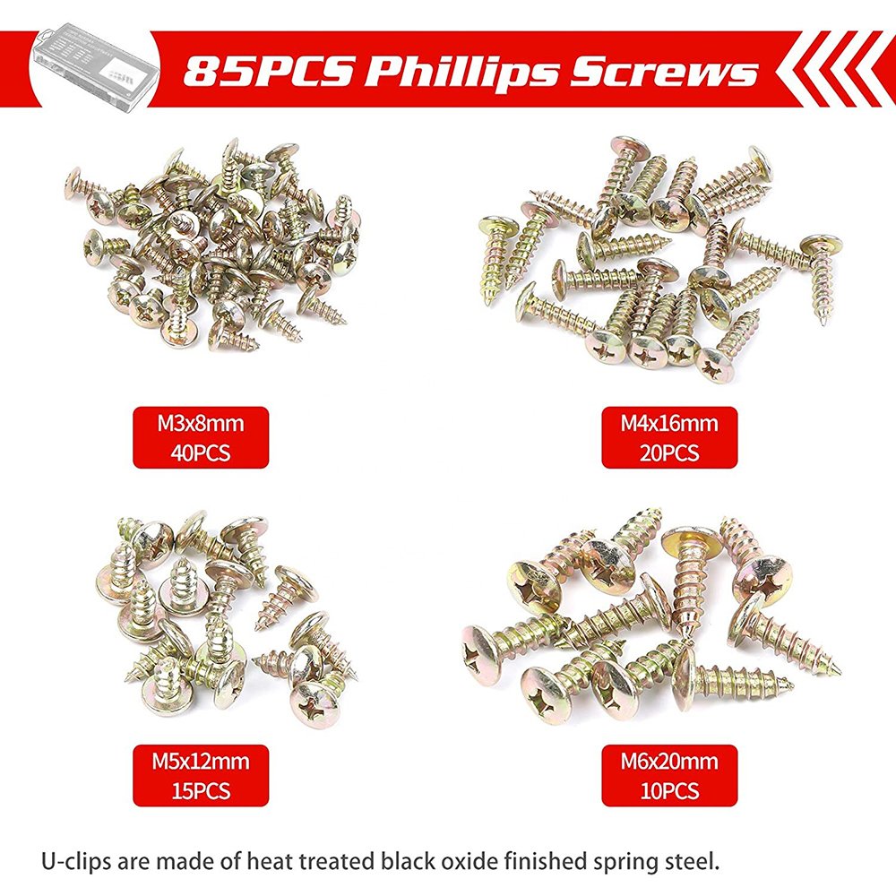 OEM C0720 170PCS Car U Clip Fastener with Screw Assortment Kit , Automotive Stainless Steel Clip U Nut , Metal Clip Fasten