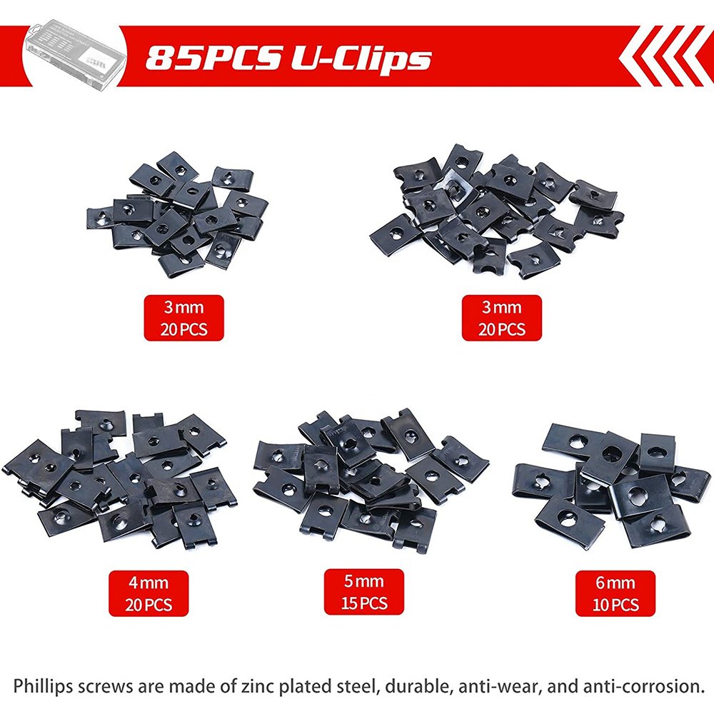 OEM C0720 170PCS Car U Clip Fastener with Screw Assortment Kit , Automotive Stainless Steel Clip U Nut , Metal Clip Fasten