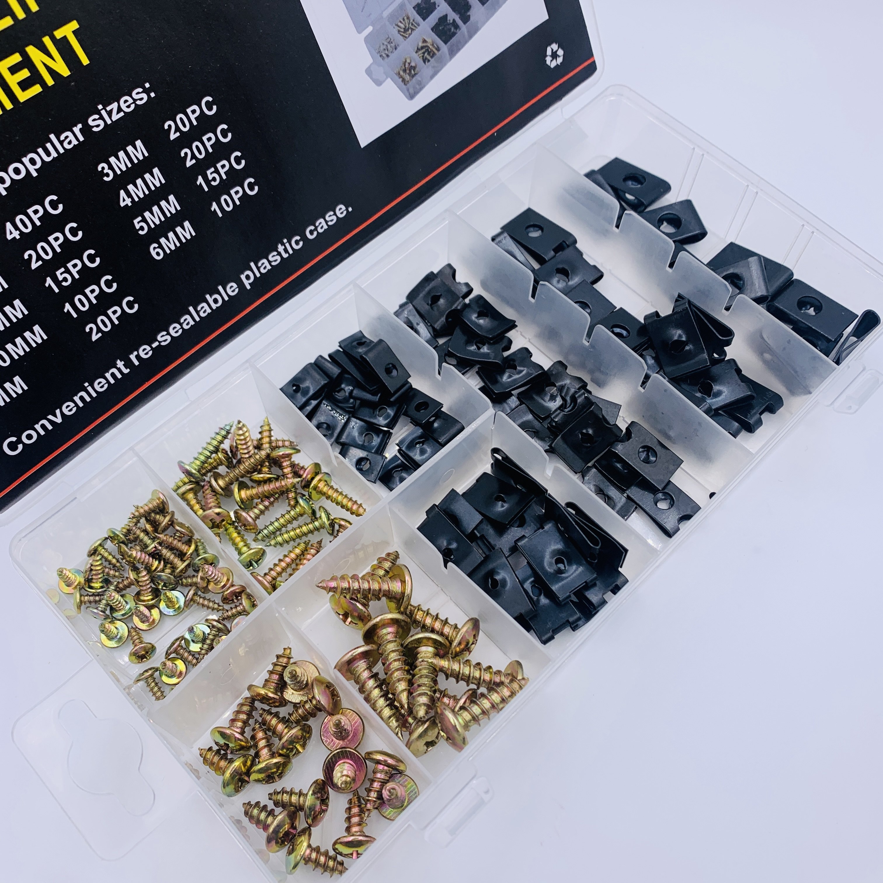OEM C0720 170PCS Car U Clip Fastener with Screw Assortment Kit , Automotive Stainless Steel Clip U Nut , Metal Clip Fasten