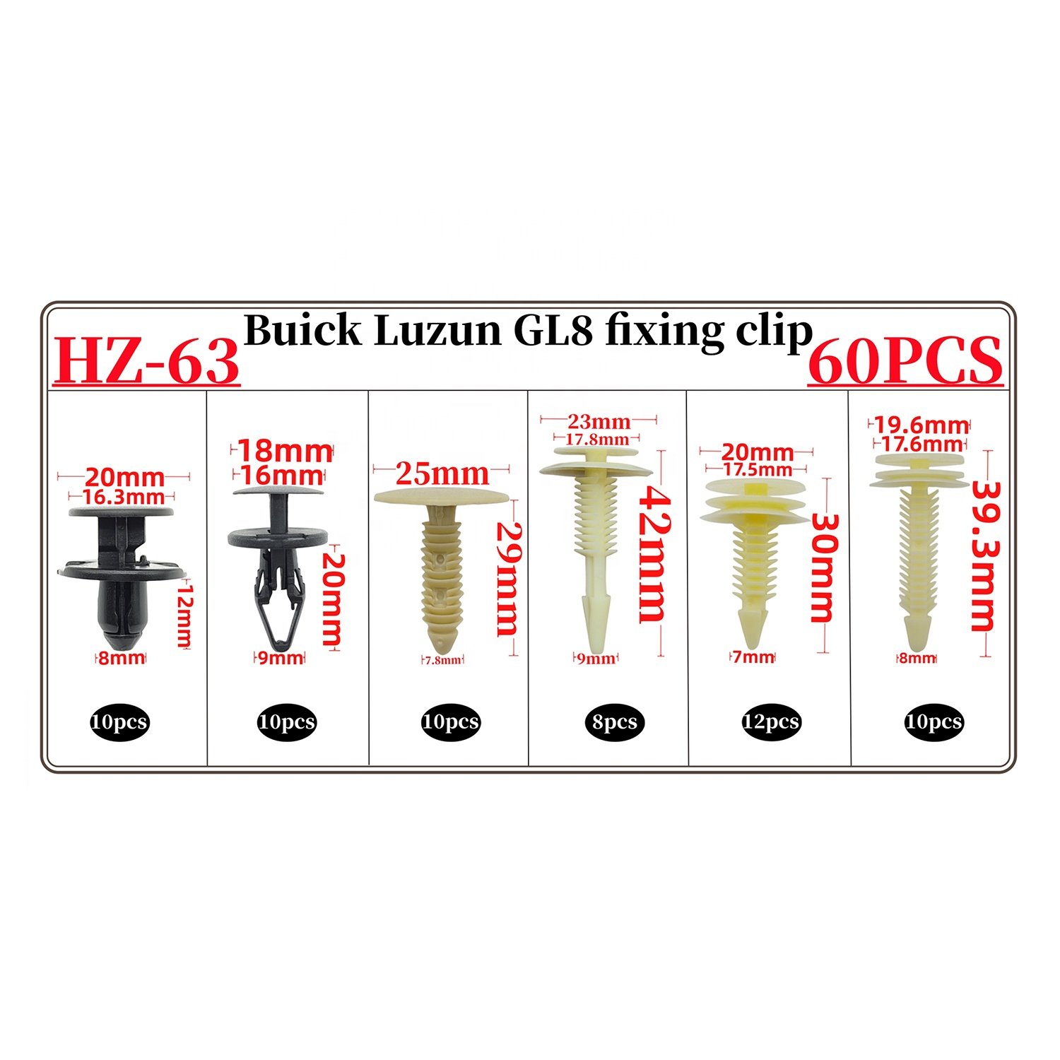 60Pcs 6types car body fastener Push-Type Retainer Clips door panel and interior panel clips sets for Buick