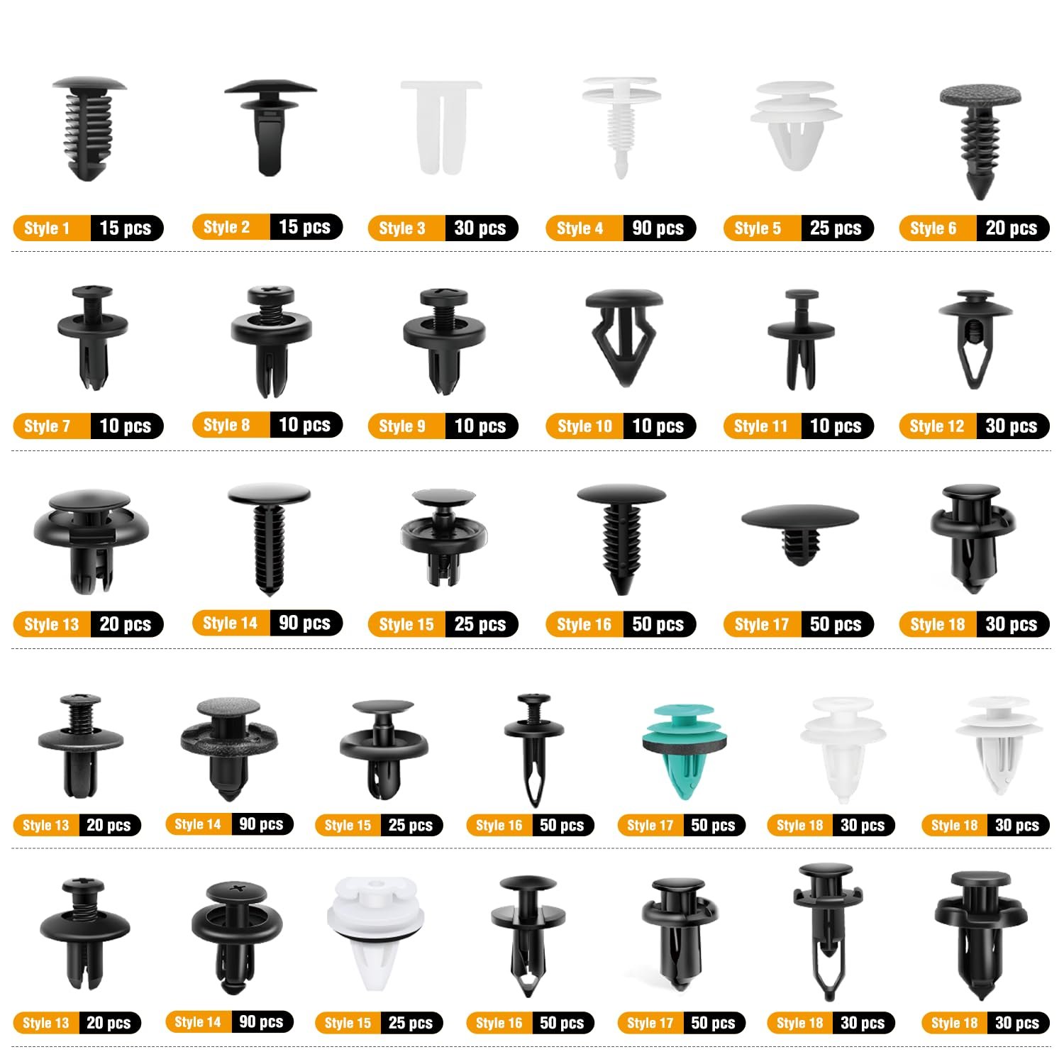 1115Pcs 32 Most Popular Sizes Nylon Bumper Fender Rivets 10 Cable Ties and Fasteners Remover Car Retainer Auto Fasteners Clips
