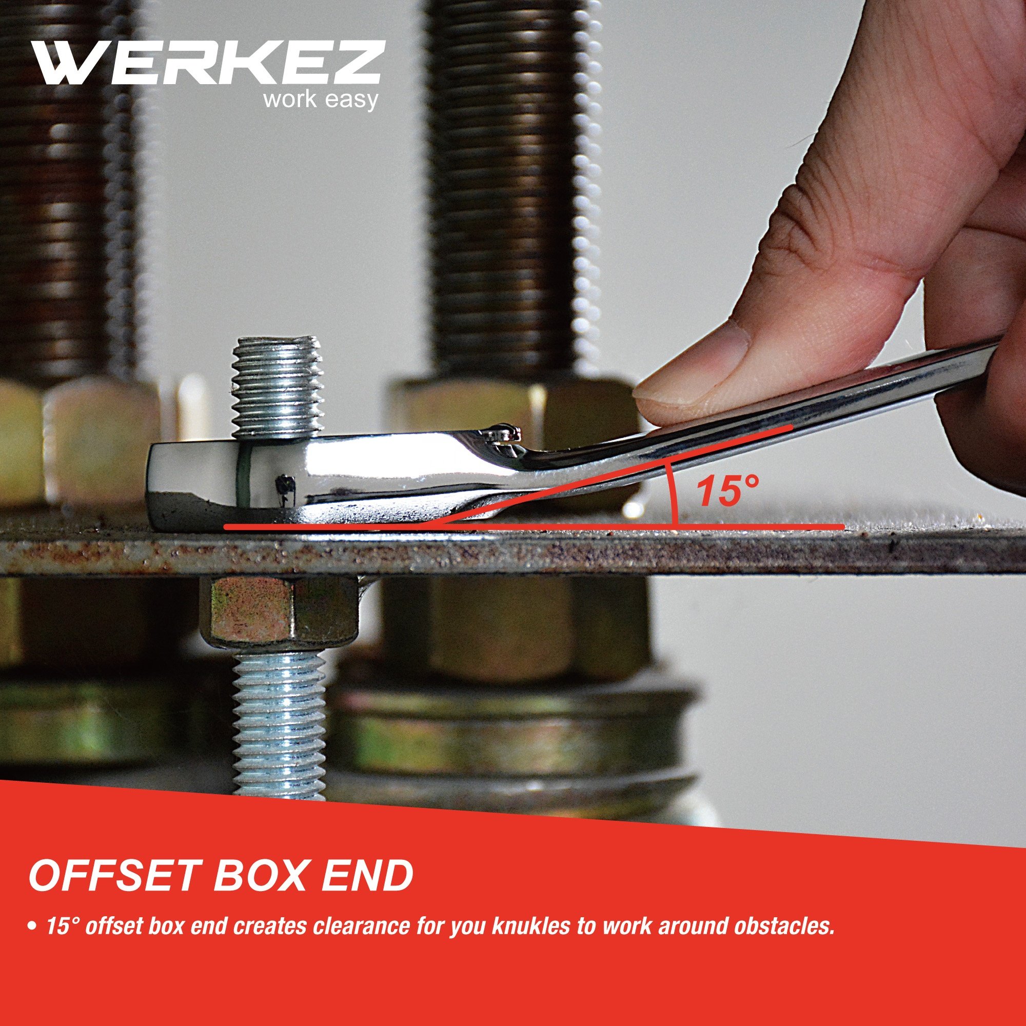 Taiwan Brand Werkez 72-Tooth Cr-V Steel Ratchet Wrench 9/16\" Reversible Ratcheting Combination Wrench Chrome Industrial GS