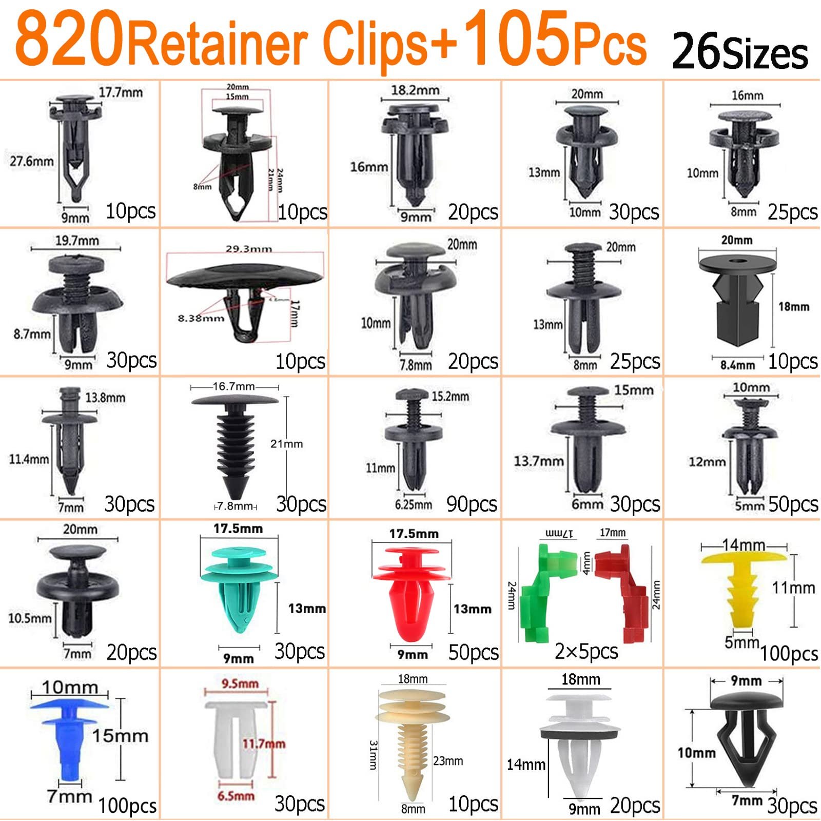 925pcs Auto Fastener & Clip Car Plastic Push Retainer Door Panel Trim Clips & Auto Body Bumper Rivet Fasteners Fender OEM