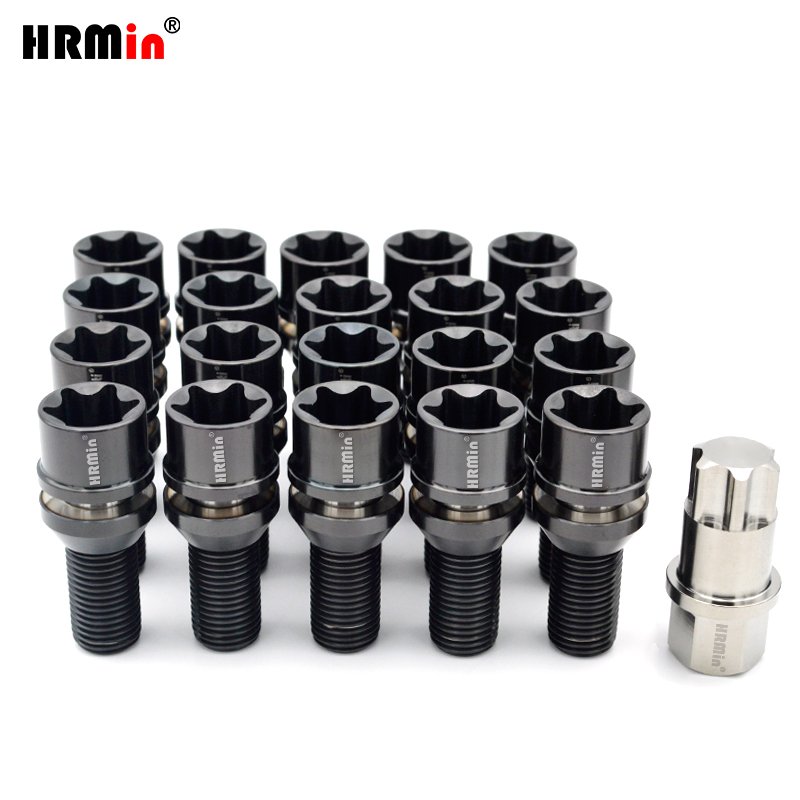 Black Color Torx Socket Floating 60 Degree Cone Seat Gr.5 Titanium Alloy Ti-6Al-4V Auto Wheel Hub Bolt M14x1.5 with Titanium Key