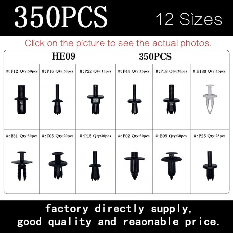 350pcs Body Car Bumpers Plastic Clips for Straps Retaining Nut HE09 Auto Clips Plastic Fastener Door Trim Panel Fixed OEM /ODM